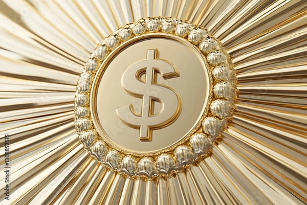 Obraz Golden dollar sign emblem with radiating metallic beams