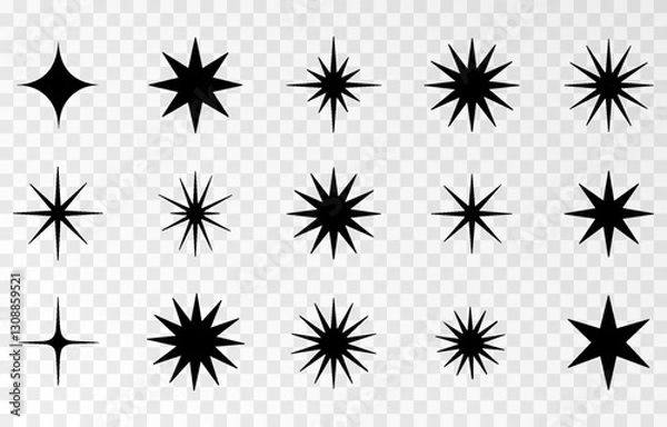 Fototapeta Sparkle star icon, a collection of star sparkle vectors, shining and twinkling icons, plus sunburst star shapes. Abstract magic light flare and vector star icon templates pack provided as PNG files on