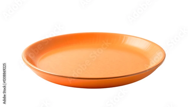 Fototapeta Empty orange plate on isolated white, transparent background, PNG. Suitable for food blogs, restaurant menus, or concept of minimalism and simplicity in design.