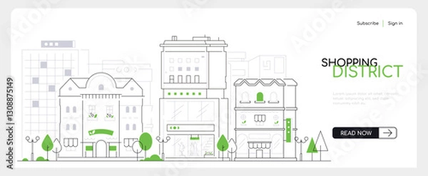 Fototapeta Shopping district - modern thin line design style vector banner
