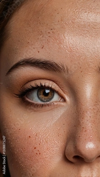 Obraz Detailed view of a freckled woman's eye and brow