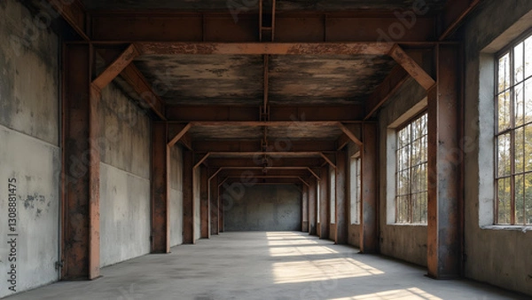 Fototapeta Ultra realistic industrial steel beams. Key specifications and properties of steel beams. Applications in construction and manufacturing. Advantages of using steel beams in architecture.