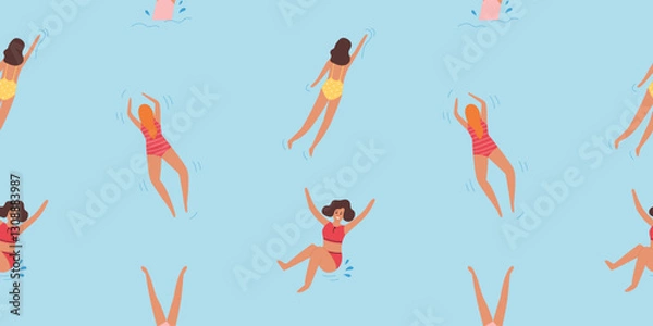 Obraz Seamless pattern with swimming young women