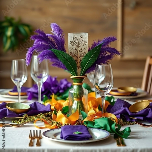Obraz Eco-Friendly Mardi Gras Table Settings & Decorations