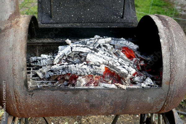 Obraz Burning embers while preparing the barbeque grill fire