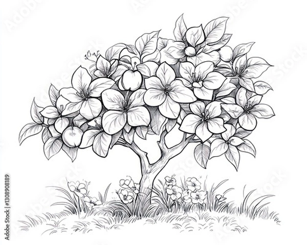 Fototapeta Blooming Apple Tree Drawing
