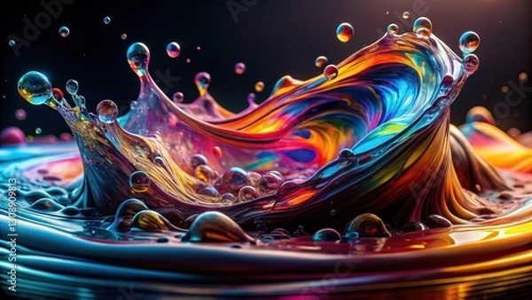 Fototapeta Dark liquid dissolves into transparent fluid, generating swirling shapes and geometric forms in a mesmerizing display of color dynamics, shape formation, colorful dynamics