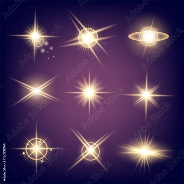 Fototapeta Creative concept Vector set of glow light effect stars bursts with sparkles isolated on black background. For illustration template art design, banner for Christmas celebrate, magic flash energy ray