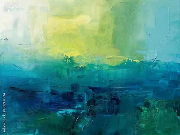 Fototapeta Textured Abstract Ocean Painting in Blue and Green Generative AI  
