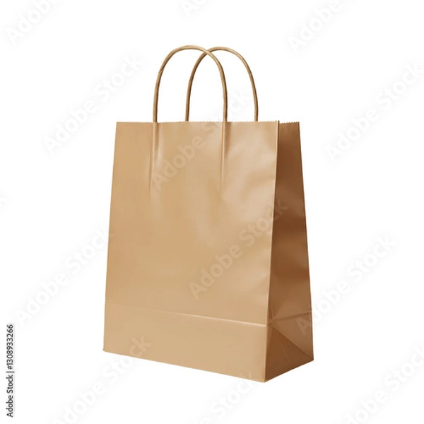 Fototapeta  Beige Paper Shopping Bag with Rounded Handles Isolated on Transparent Background PNG