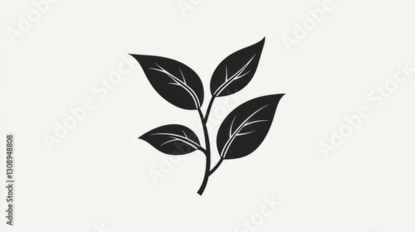 Fototapeta Tea leaves branch, simple design, white background, nature icon