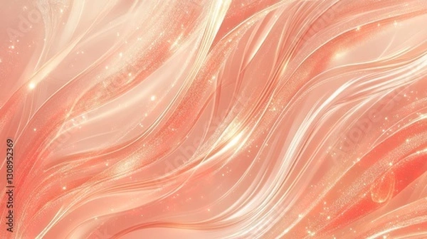 Fototapeta Warm rose gold and coral swirls, glowing and rich with soft flowing patterns and glossy highlights