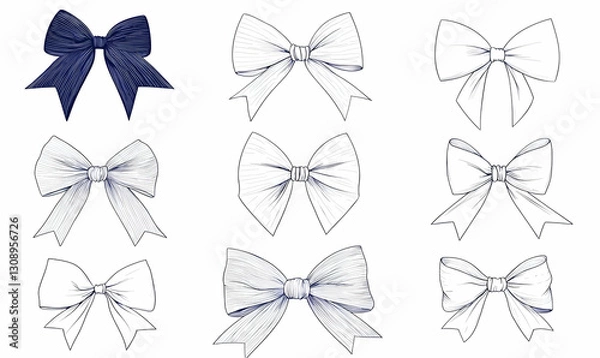 Fototapeta Decorative Hand-Drawn Ribbons and Bows in Various Styles and Colors