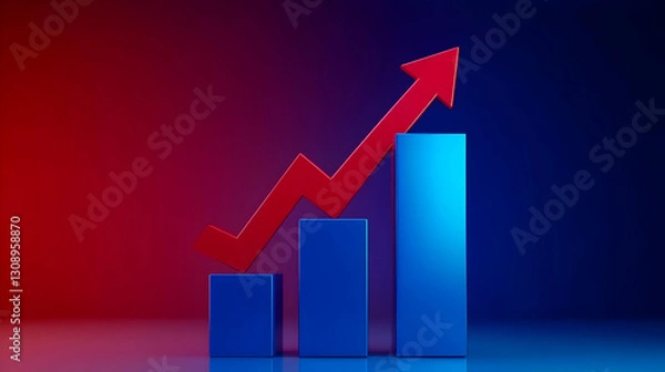 Fototapeta Rising Growth Graph with Red Arrow on Blue Background