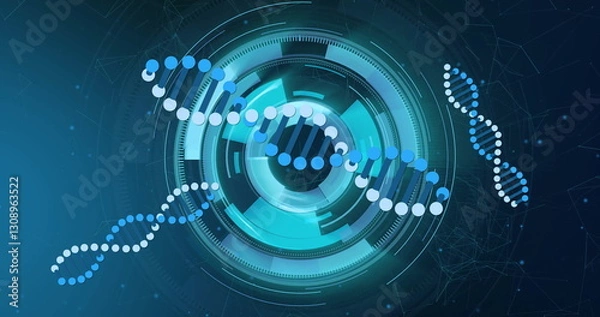 Obraz Image of dna strands over scope scanning and shapes