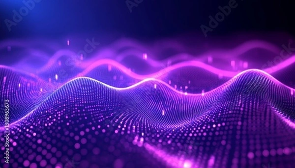 Fototapeta Pastel Colored Abstract Technology Background, Wavy Lines and Particles Converging in Digital Stream