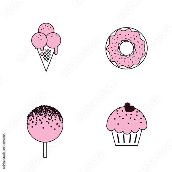 Obraz Sweet dreams. Taste it! Cakes, donut, ice cream, lollipop
