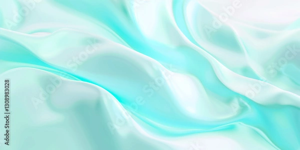 Fototapeta Elegant turquoise silk fabric flowing gracefully with soft lighting.