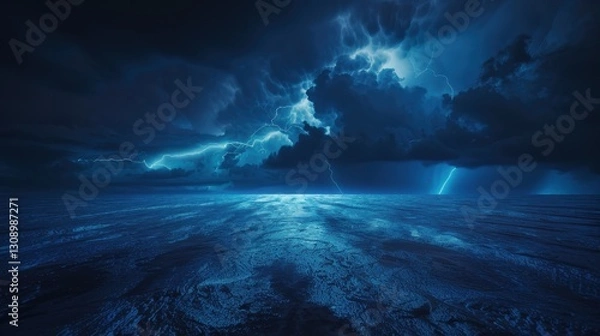 Fototapeta Lightning illuminates the abstract, stormy night. Thunder follows, a testament to the storm's power.