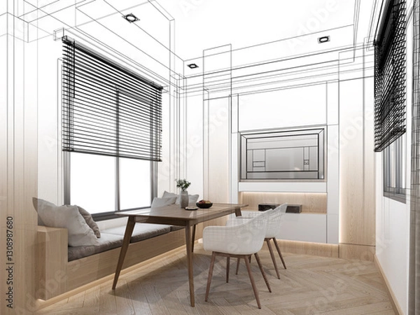 Fototapeta modern dining room interior design ,3d rendering