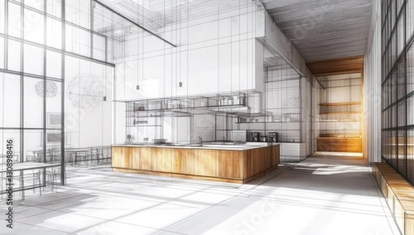 Obraz Modern Commercial Kitchen Design, Architectural Visualization.