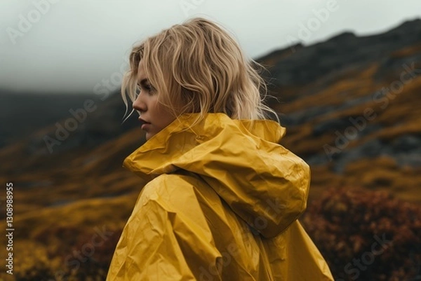 Obraz Blonde in a yellow raincoat