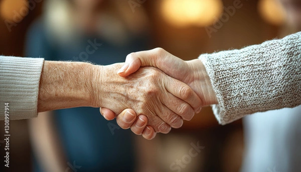 Fototapeta Closeup of handshake between generations, symbolizing connection and trust