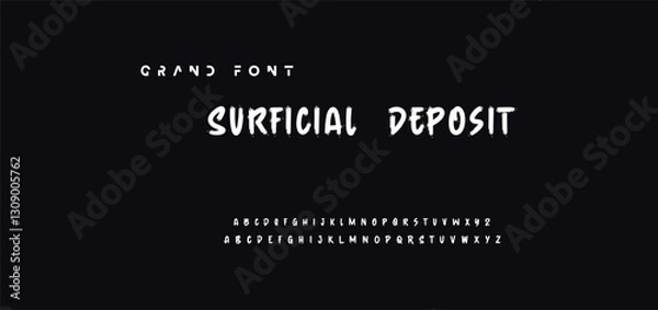Fototapeta Lettering font isolated on black background. Texture alphabet in street art and graffiti style. Grunge and dirty effect.  Vector brush letters.