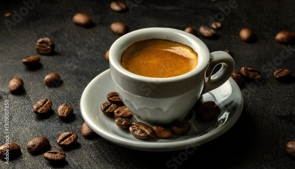 Obraz coffee (espresso) in dark enviroment with coffee beans