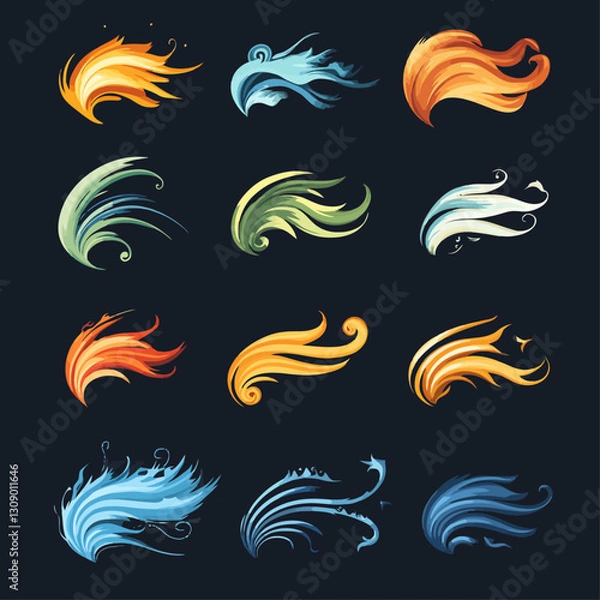 Fototapeta Abstract Elemental Swirls in Vibrant Colors, Design Elements