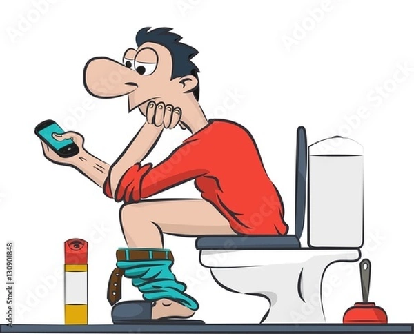 Fototapeta a man sitting on the toilet with your phone