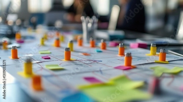 Fototapeta Strategic Planning Session, A Visual Representation of Collaborative Teamwork and Creative Problem Solving