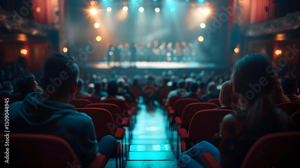 Fototapeta View from armchairs of a theater ready for a show 
