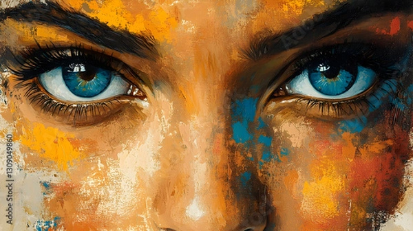 Obraz Intense gaze, A painted portrait capturing vibrant eyes and expression