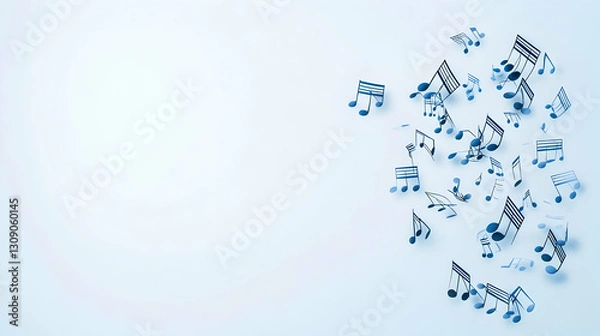 Fototapeta Abstract Blue Music Notes Floating On Light Blue Background Representing Sound and Melody