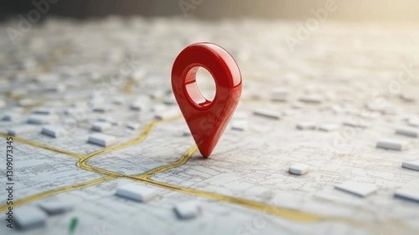 Fototapeta Red Location Pin on Detailed Map, Navigation, GPS, and Travel