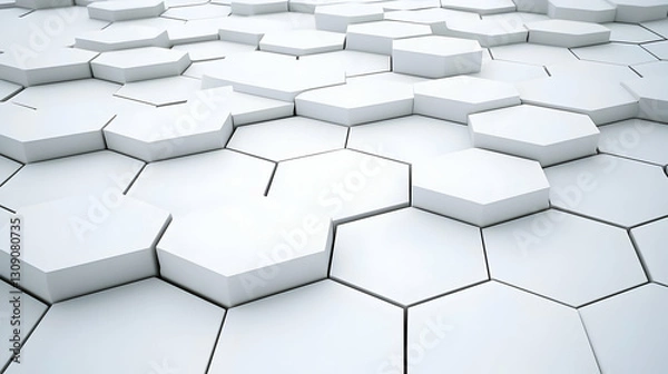 Fototapeta White Hexagon Geometric Pattern Abstract Background 3D Rendered Surface Structure Design
