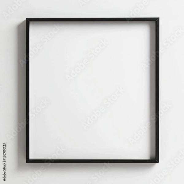 Fototapeta Thin Minimalist Square Blank Black Photo Frame on White Background 