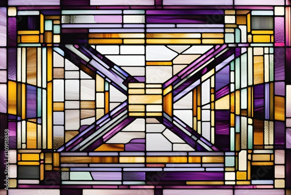 Obraz Geometric Symphony: Capturing the artistry and intricate details of a stained glass window, this image showcases a vibrant mosaic of shapes and colors, evoking a sense of architectural elegance.