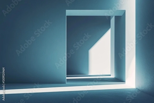 Fototapeta Abstract Minimalist Architecture Interior Design with Light and Shadow Effects Blue Walls and White Light Source