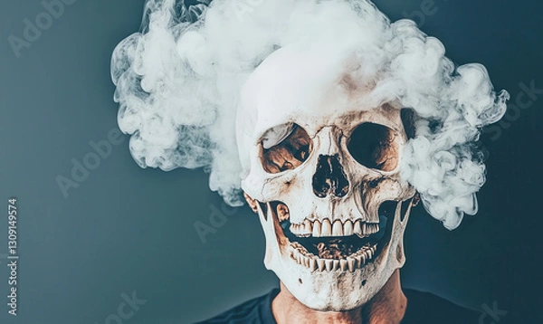 Fototapeta Exploring the Intersection of Mortality and Creativity: A Skull Surrounded by Ethereal Smoke