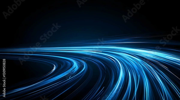 Obraz Abstract Blue Light Trails Over Dark Background Representing Digital Data Flow and Modern Technology