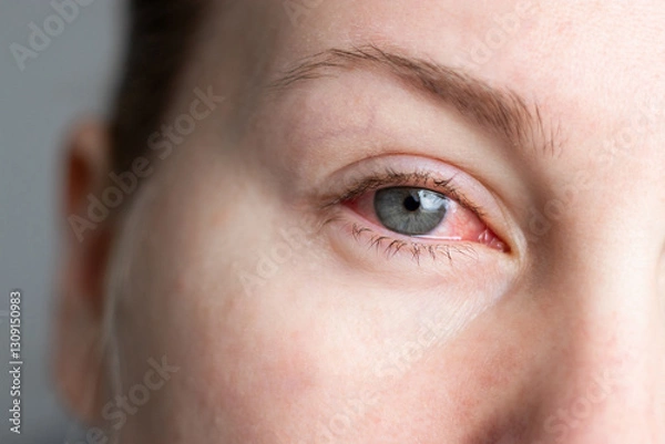 Obraz Close up of female face with one red eye suffering from infection conjunctivitis