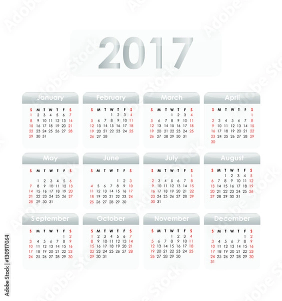 Fototapeta The calendar for 2017 on white background with grey blocks