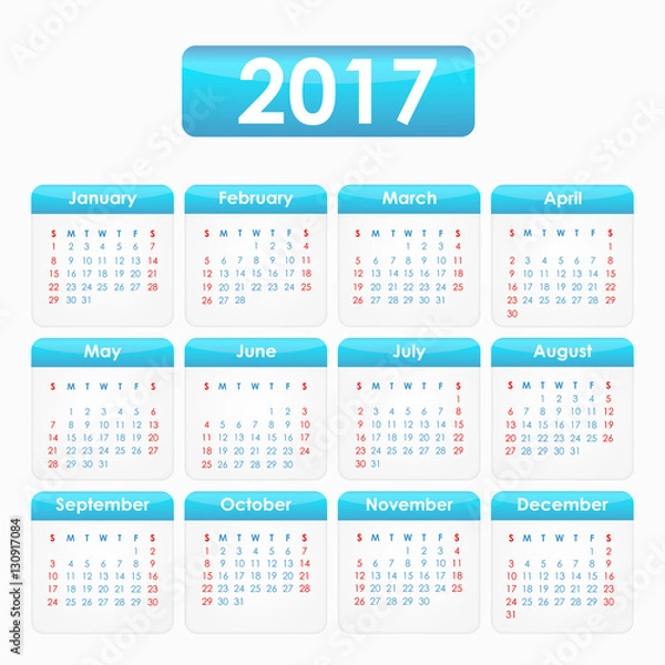 Fototapeta The calendar for 2017 on a gray background with blue blocks