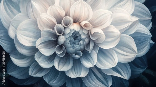 Fototapeta Elegant close-up of white dahlia flower with soft petals and intricate details