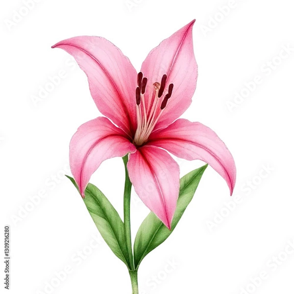 Fototapeta Delicate pink lily watercolor floral art botanical illustration nature close-up perspective aesthetic beauty