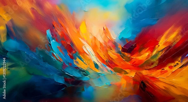 Fototapeta Abstract vibrant painting featuring dynamic brushstrokes and a vivid color palette with a sense of movement and energy.