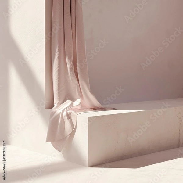 Fototapeta Draped Fabric on Minimalist White Platform