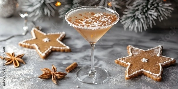 Fototapeta Floating gingerbread martini with cinnamon on a sleek slate gray background